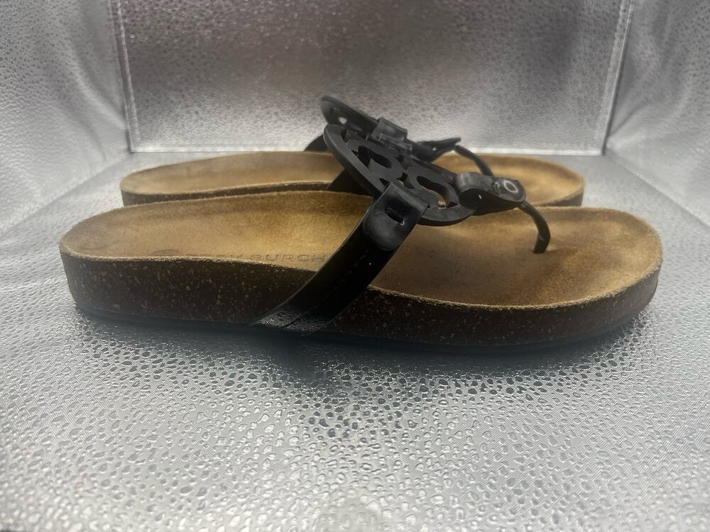 Tory Burch Miller Cloud Black Patent Leather Thong Sandals Women's Size 7 USED